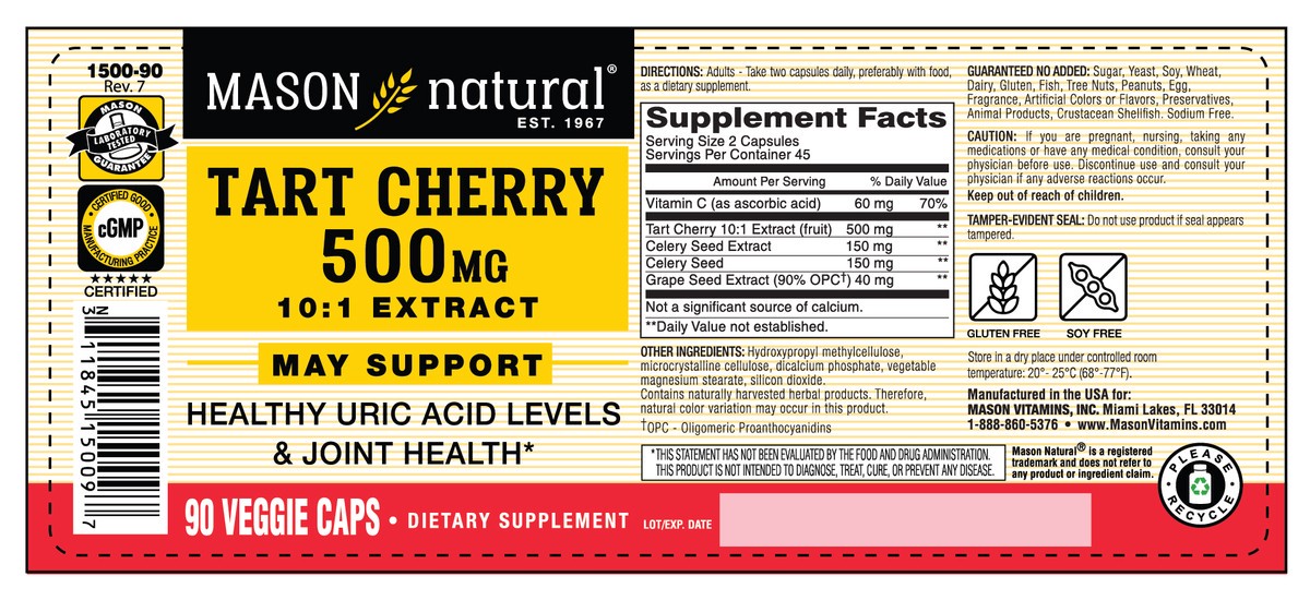 slide 9 of 9, Mason Natural Tart Cherry 500 mg 10:1 Extract Veggie Caps - Supports Healthy Uric Acid Levels & Joint Health*, 90 Capsules, 90 ct