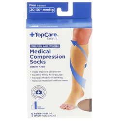 TopCare Health Men & Women Large Medical Compression Socks Below Knee, Beige Open Toe