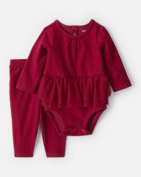 slide 1 of 2, Carter's Baby Girl 2-Piece Peplum Tulle Bodysuit & Pant Set - Red Maroon 18M, 2 pc