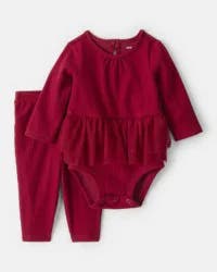 Carter's Baby Girl 2-Piece Peplum Tulle Bodysuit & Pant Set - Red Maroon 18M