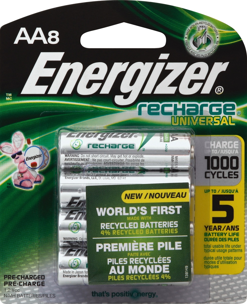 slide 2 of 2, Energizer Recharge Universal Batteries Rechargeable AA - 8 Count, 8 ct