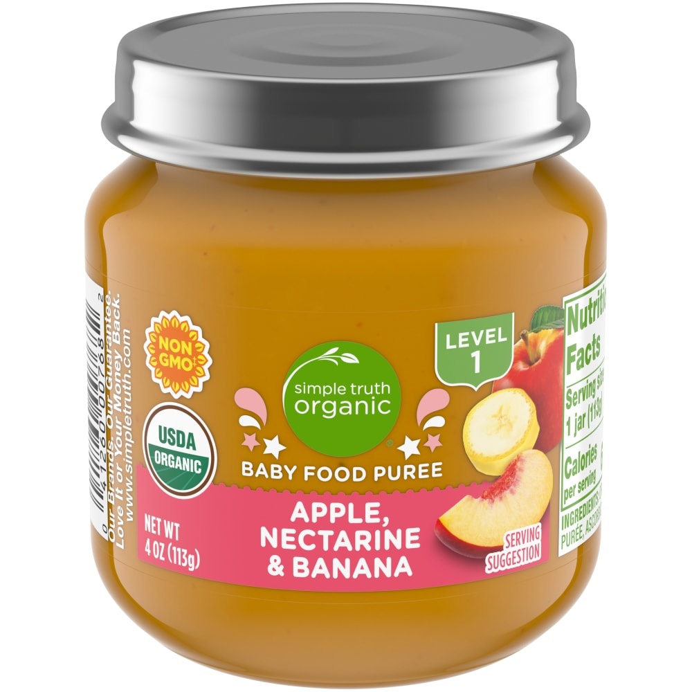 slide 1 of 3, Simple Truth Organic Apple Nectarine And Banana Baby Food Jar, 4 oz