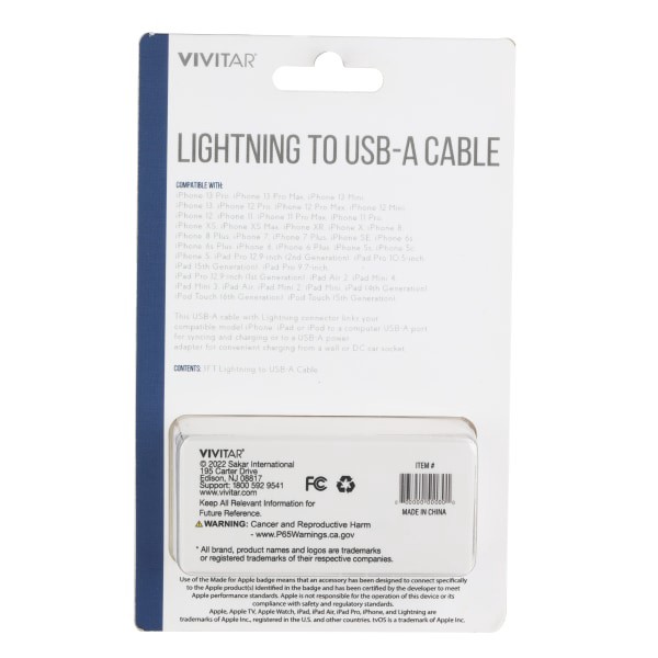 slide 2 of 2, Vivitar Lightning To Usb-A Cable, 3', Black, Nil1003, 1 ct
