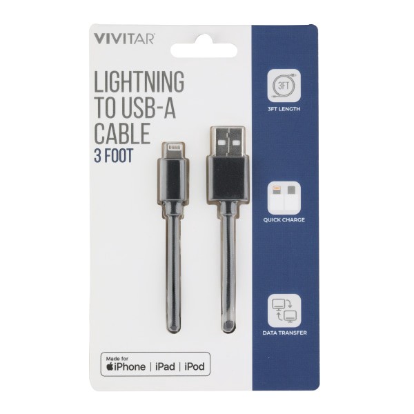 Vivitar Lightning To UsbA Cable, 3', Black, Nil1003 1 ct Shipt