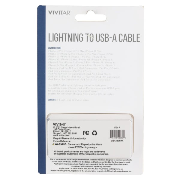 slide 2 of 2, Vivitar Lightning To Usb-A Cable, 3', White, Nil1003, 1 ct