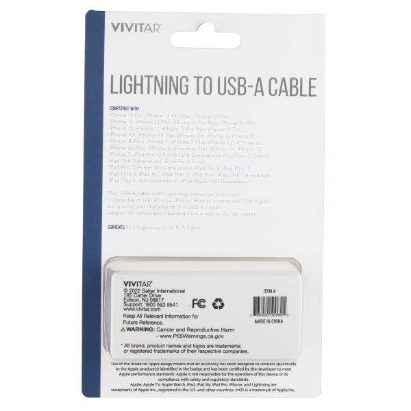 slide 2 of 2, Vivitar Lightning To Usb-A Cable, 3', Gray, Nil1003, 1 ct