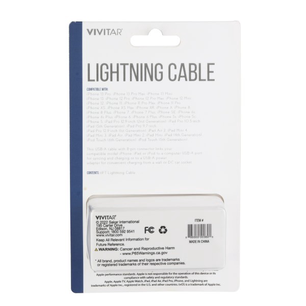 slide 2 of 2, Vivitar Lightning To Usb-A Cable, 6', Black, Nil1006-Blk-Stk-24, 1 ct