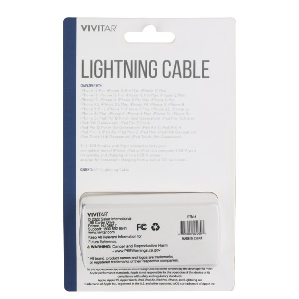 slide 2 of 2, Vivitar Lightning To Usb-A Cable, 6', Navy, Nil1006-Nav-Stk-24, 1 ct
