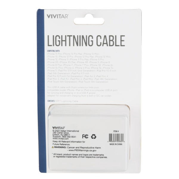 slide 2 of 2, Vivitar Lightning To Usb-A Cable, 10', White, Nil1010-Wht-Stk-24, 1 ct