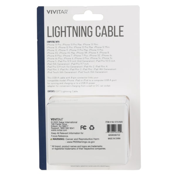 slide 2 of 2, Vivitar Lightning To Usb-A Cable, 10', Navy, Nil1010-Nav-Stk-24, 1 ct