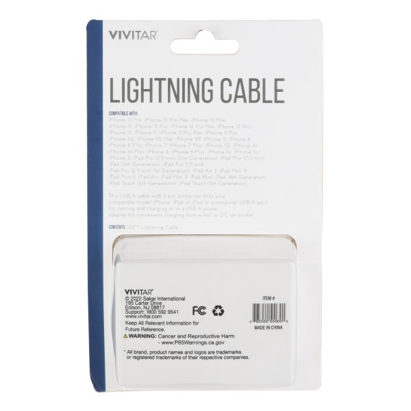 slide 2 of 2, Vivitar Lightning To Usb-A Cable, 10', Gray, Nil1010-Gry-Stk-24, 1 ct