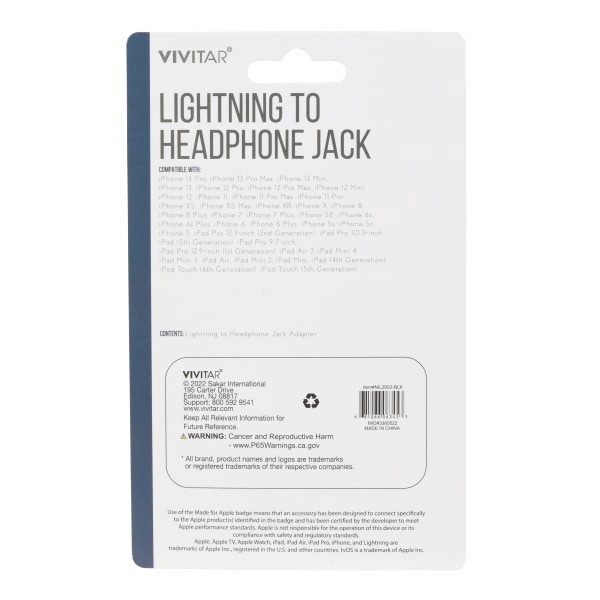 slide 2 of 2, Vivitar Lightning To Headphone Jack Adapter, Black, Nil2002-Blk-Stk-24, 1 ct