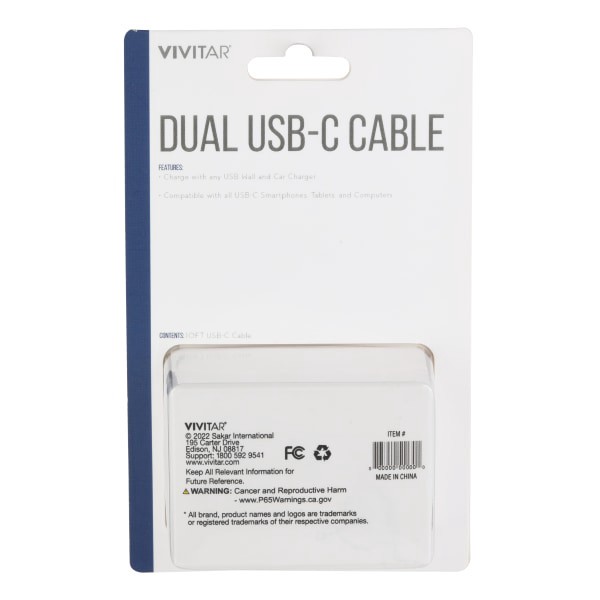 slide 2 of 2, Vivitar Dual Usb-C Charging Cable, 10', Black, Nil3010-Blk-Stk-24, 1 ct