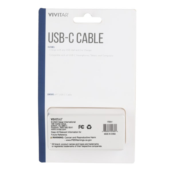 slide 2 of 2, Vivitar Usb-A To Usb-C Cable, 6', White, Nil4006-Wht-Stk-24, 1 ct