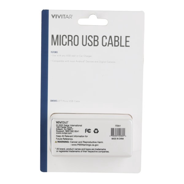 slide 2 of 2, Vivitar Usb-A To Micro Usb Cable, 6', Black, Nil5006-Blk-Stk-24, 1 ct