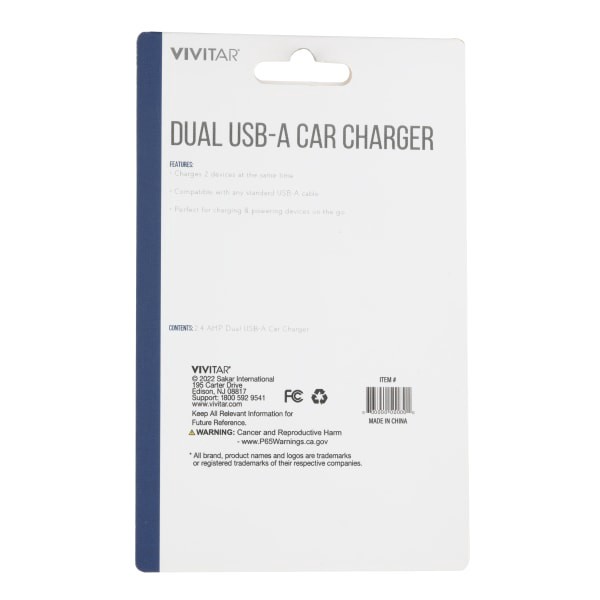 slide 2 of 2, Vivitar Dual Usb-A Car Charger, Black, Nil6001-Blk-Stk-24, 1 ct
