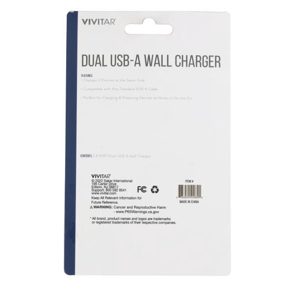 slide 2 of 2, Vivitar Dual Usb-A Wall Charger, Black, Nil6002-Blk-Stk-24, 1 ct