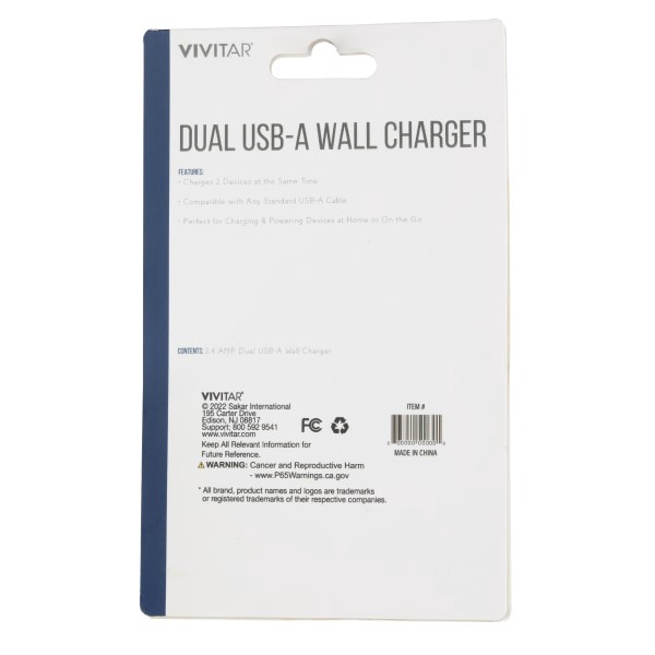 slide 2 of 2, Vivitar Dual Usb-A Wall Charger, White, Nil6002-Wht-Stk-24, 1 ct