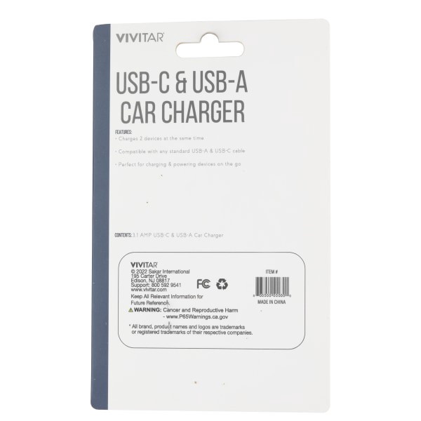 slide 2 of 2, Vivitar Usb-C And Usb-A Car Charger, Black, Nil6003-Blk-Stk-24, 1 ct