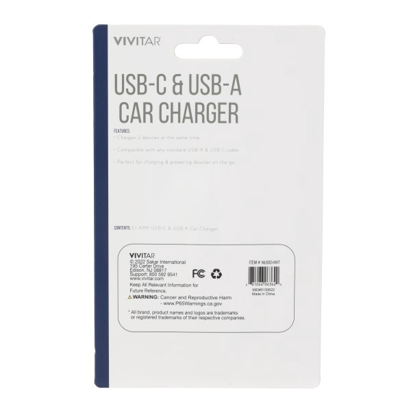 slide 2 of 2, Vivitar Usb-C And Usb-A Car Charger, White, Nil6003-Wht-Stk-24, 1 ct