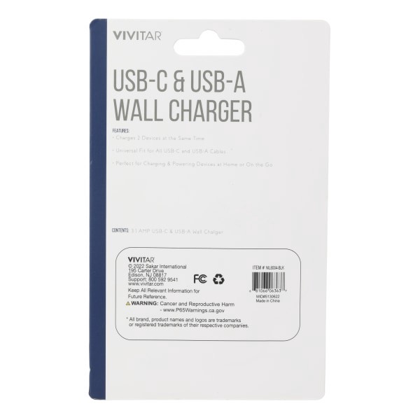 slide 2 of 2, Vivitar Usb-C And Usb-A Wall Charger, Black, Nil6004-Blk-Stk-24, 1 ct