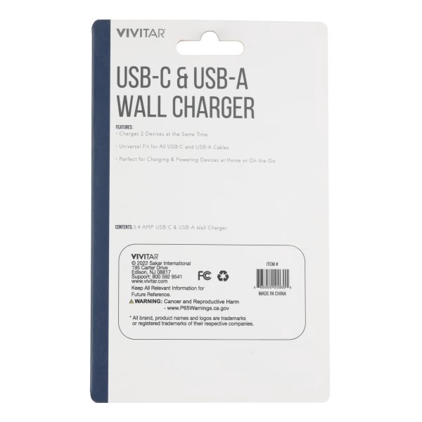 slide 2 of 2, Vivitar Usb-C And Usb-A Wall Charger, White, Nil6004-Wht-Stk-24, 1 ct