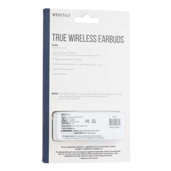 Vivitar True Wireless Earbuds, White, Nil8002WhtStk24 1 ct Shipt