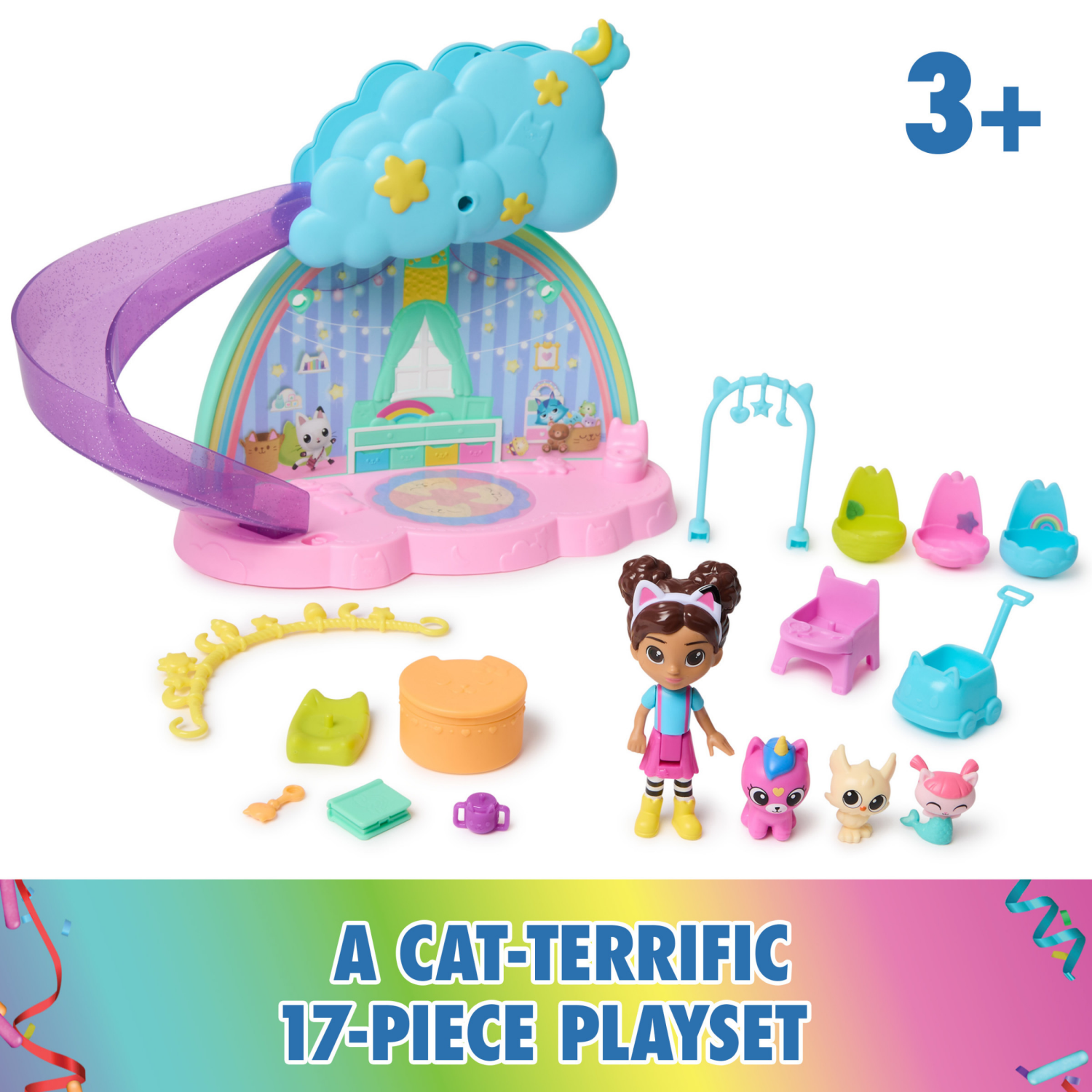 slide 6 of 8, Gabbys Dollhouse, Kitty Care Ear Purrfect Playroom 17pc Playset with 4 Toy Figures 1 Set, 17 ct