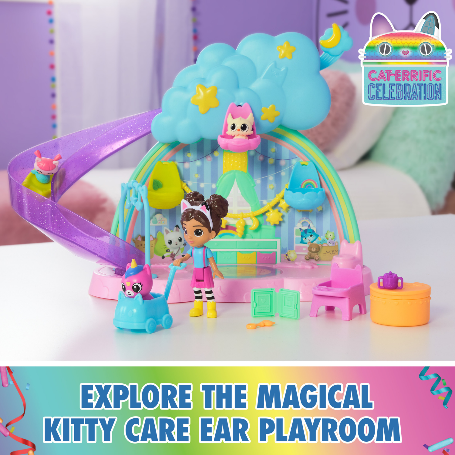 slide 7 of 8, Gabbys Dollhouse, Kitty Care Ear Purrfect Playroom 17pc Playset with 4 Toy Figures 1 Set, 17 ct