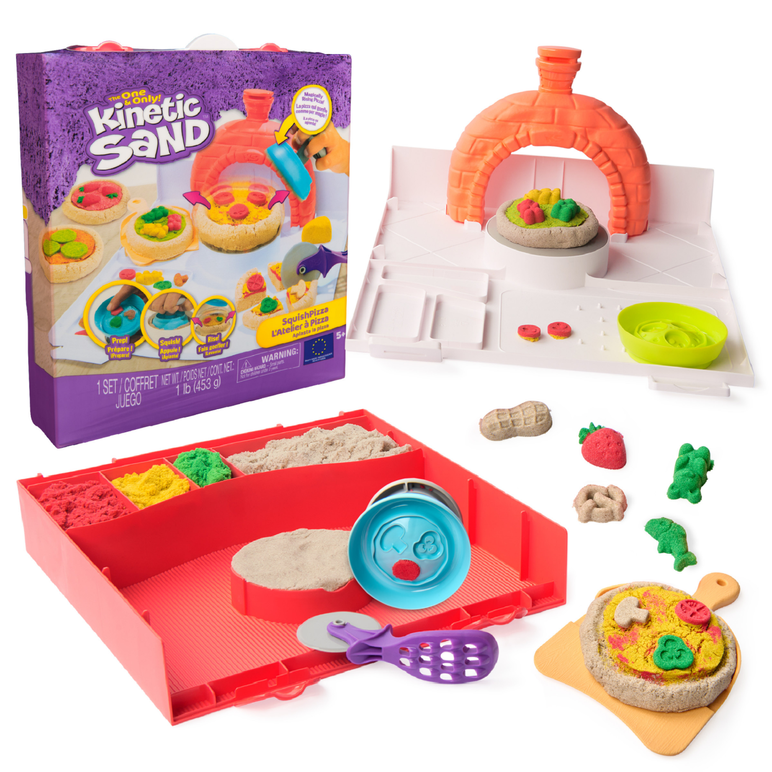 slide 1 of 8, Kinetic Sand, SquishPizza Rising Pizza Playset with 1lb Sand and 5 Tools, 1 Set, 1 lb
