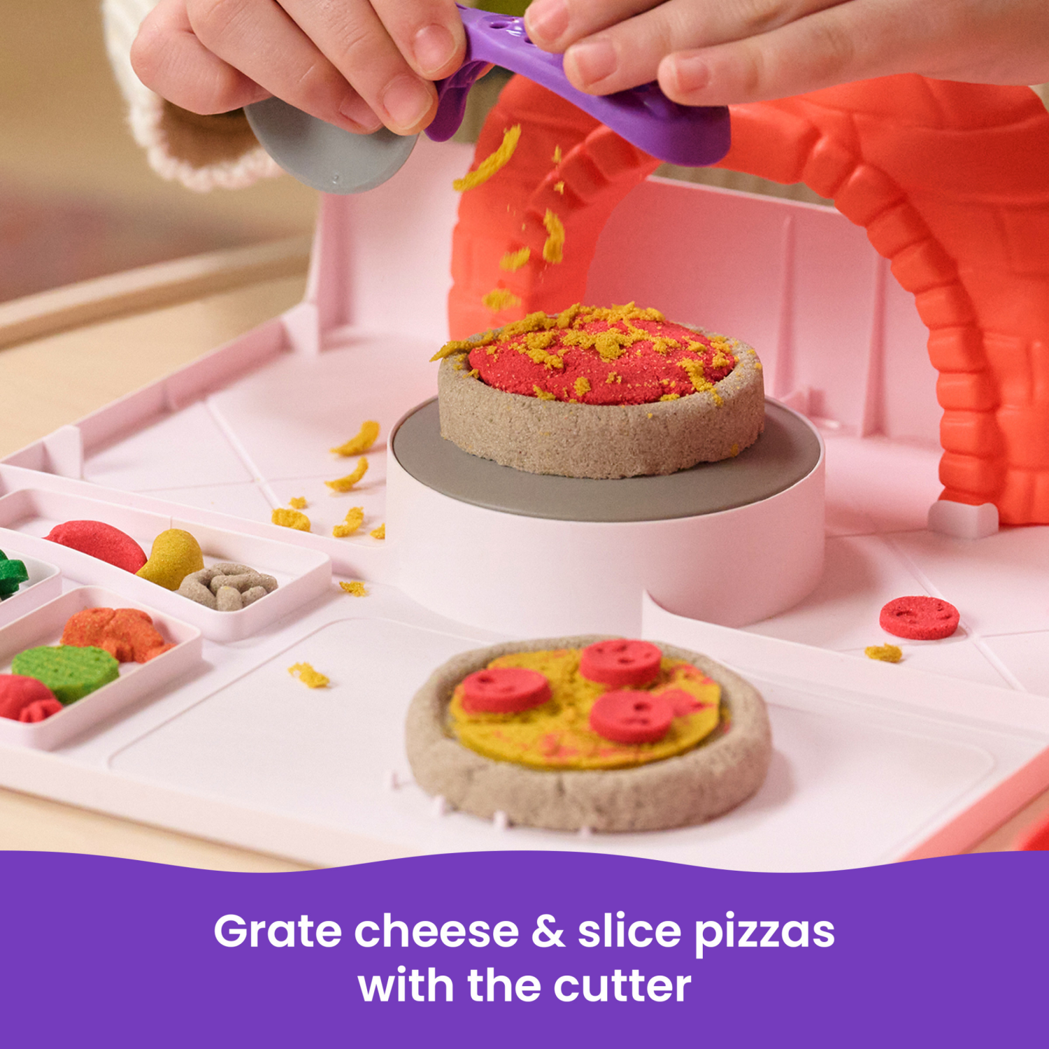 slide 4 of 8, Kinetic Sand, SquishPizza Rising Pizza Playset with 1lb Sand and 5 Tools, 1 Set, 1 lb