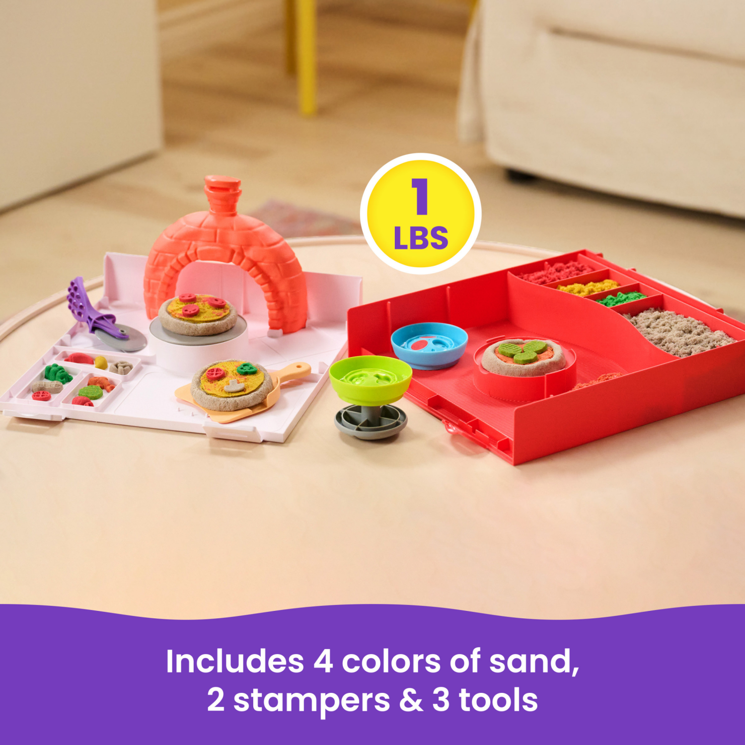 slide 5 of 8, Kinetic Sand, SquishPizza Rising Pizza Playset with 1lb Sand and 5 Tools, 1 Set, 1 lb