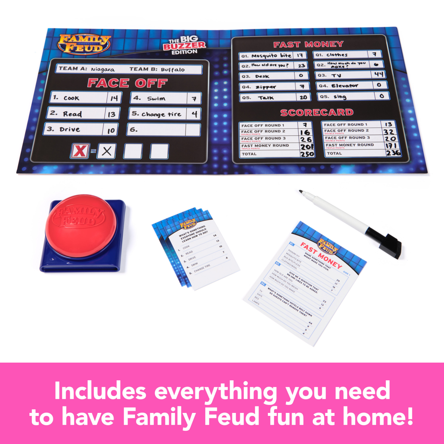 slide 3 of 5, Family Feud The Big Buzzer Edition Party Card Game, 1 ct