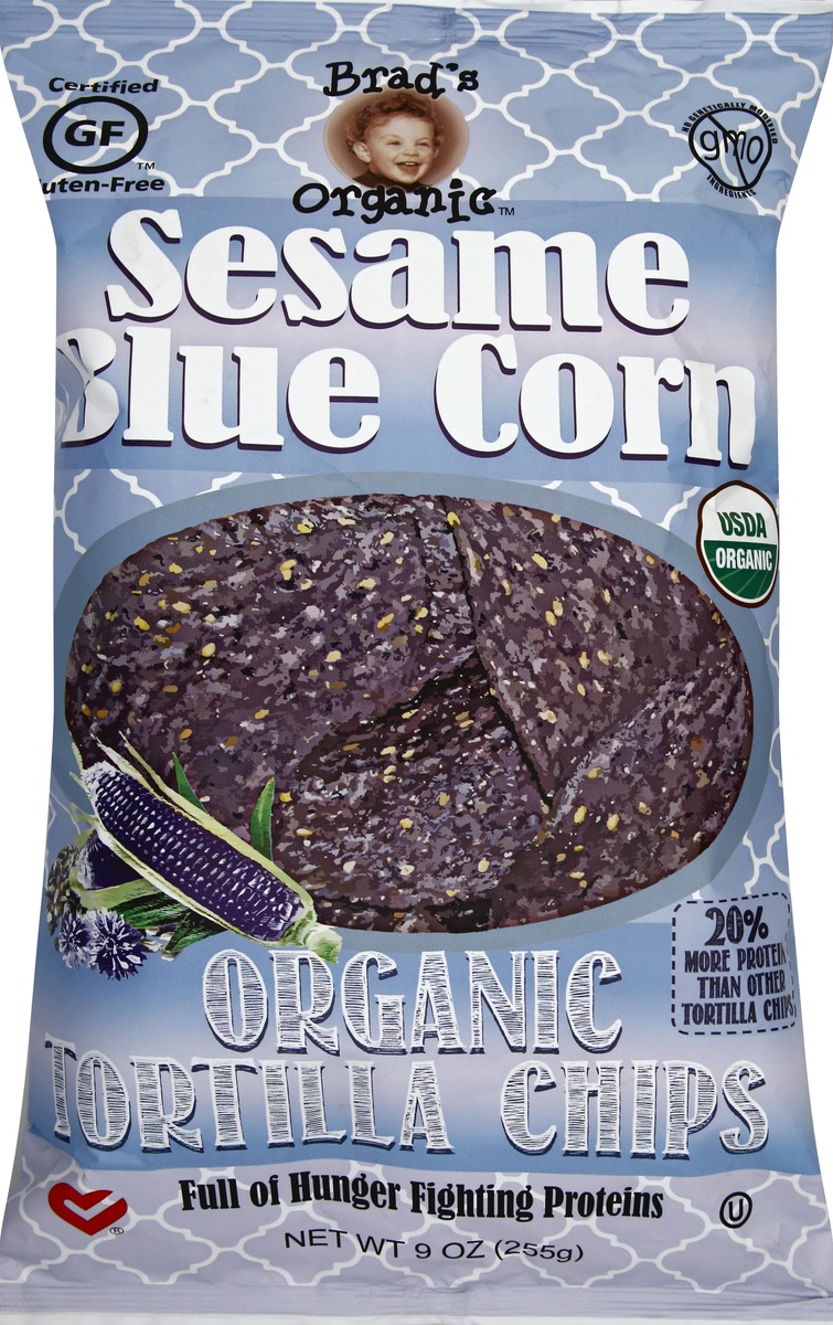 slide 5 of 5, Brad's Organic Sesame Blue Tortilla Chips, 9 oz