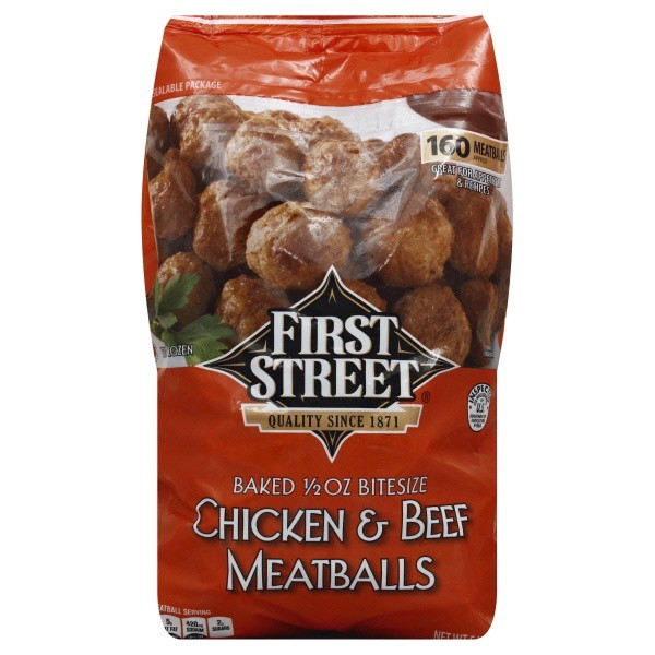 slide 1 of 1, First Street Chicken And Beef Meatballs, 5 lb