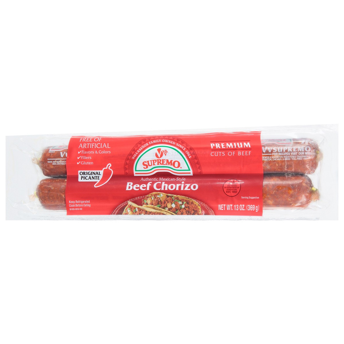 slide 6 of 9, Supremo Authentic Mexican-Style Original Picante Beef Chorizo 13 oz, 13 oz