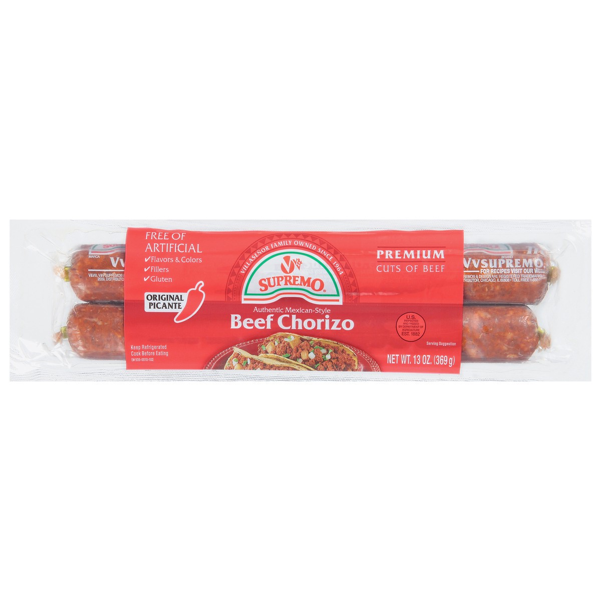 slide 1 of 9, Supremo Authentic Mexican-Style Original Picante Beef Chorizo 13 oz, 13 oz