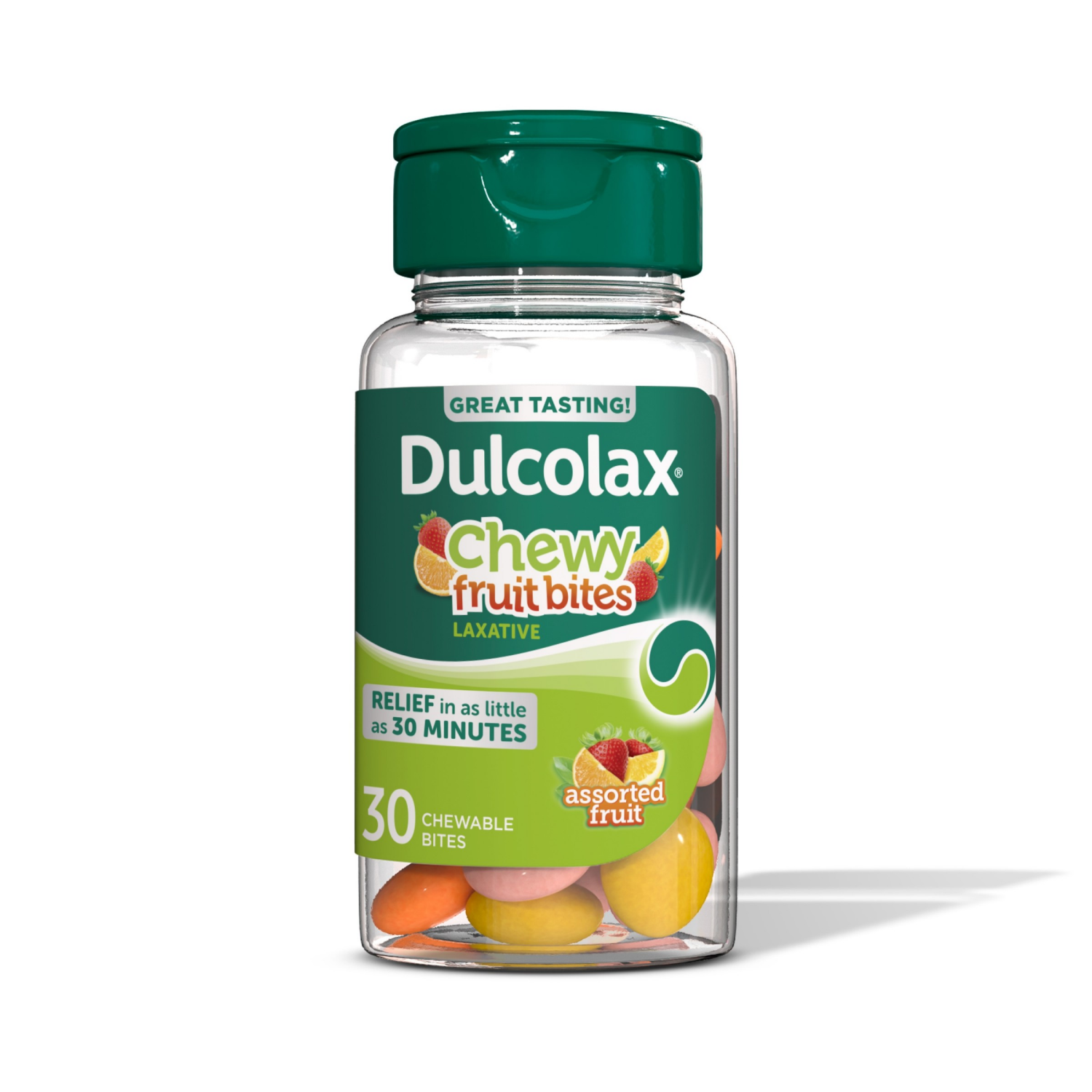 slide 1 of 5, Dulcolax Saline Laxative Chewy Fruit Bites, Assorted Fruit, 30 Ct., 30 ct