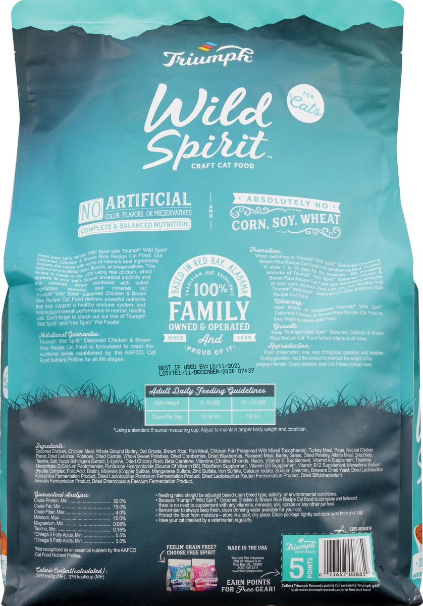 slide 10 of 11, Triumph Wild Spirit Deboned Chicken & Brown Rice Recipe Food for Cats 7 lb, 7 lb
