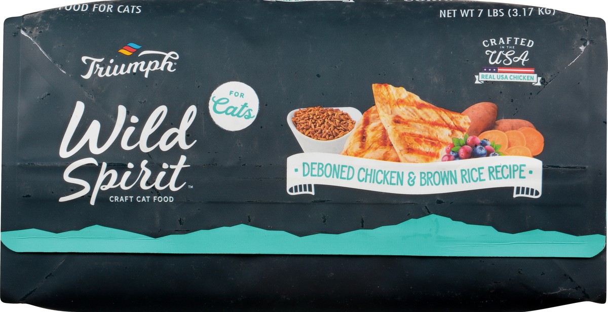 slide 6 of 11, Triumph Wild Spirit Deboned Chicken & Brown Rice Recipe Food for Cats 7 lb, 7 lb