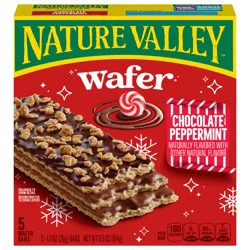 Nature Valley Crispy Creamy Wafer Bars, Chocolate Peppermint, Holiday Limited Edition, 5 Bars, 6.5 oz