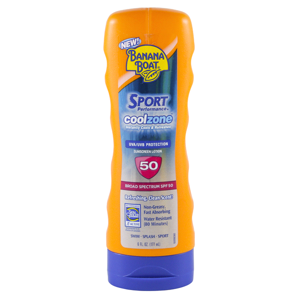 slide 1 of 3, Banana Boat Sport Performance Cool Zone Broad Spectrum Spf 50 Sunscreen Lotion, 6 fl oz