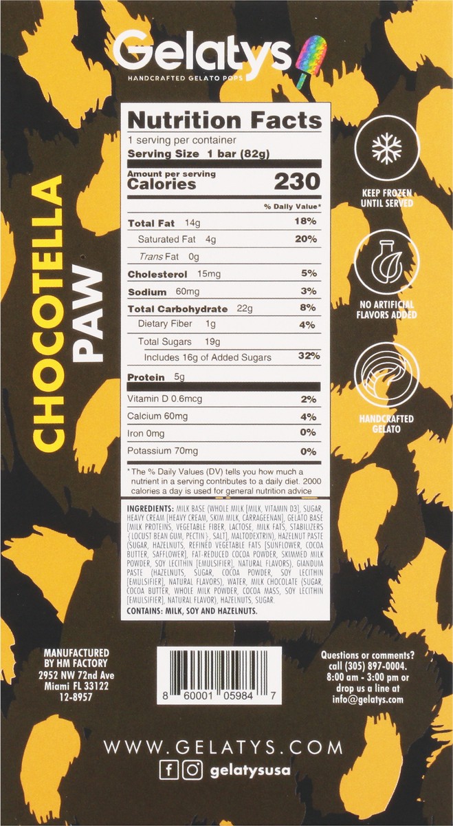 slide 9 of 10, Gelatys Handcrafted Gelato Pop - Chocotella Paw, 2.79 fl oz