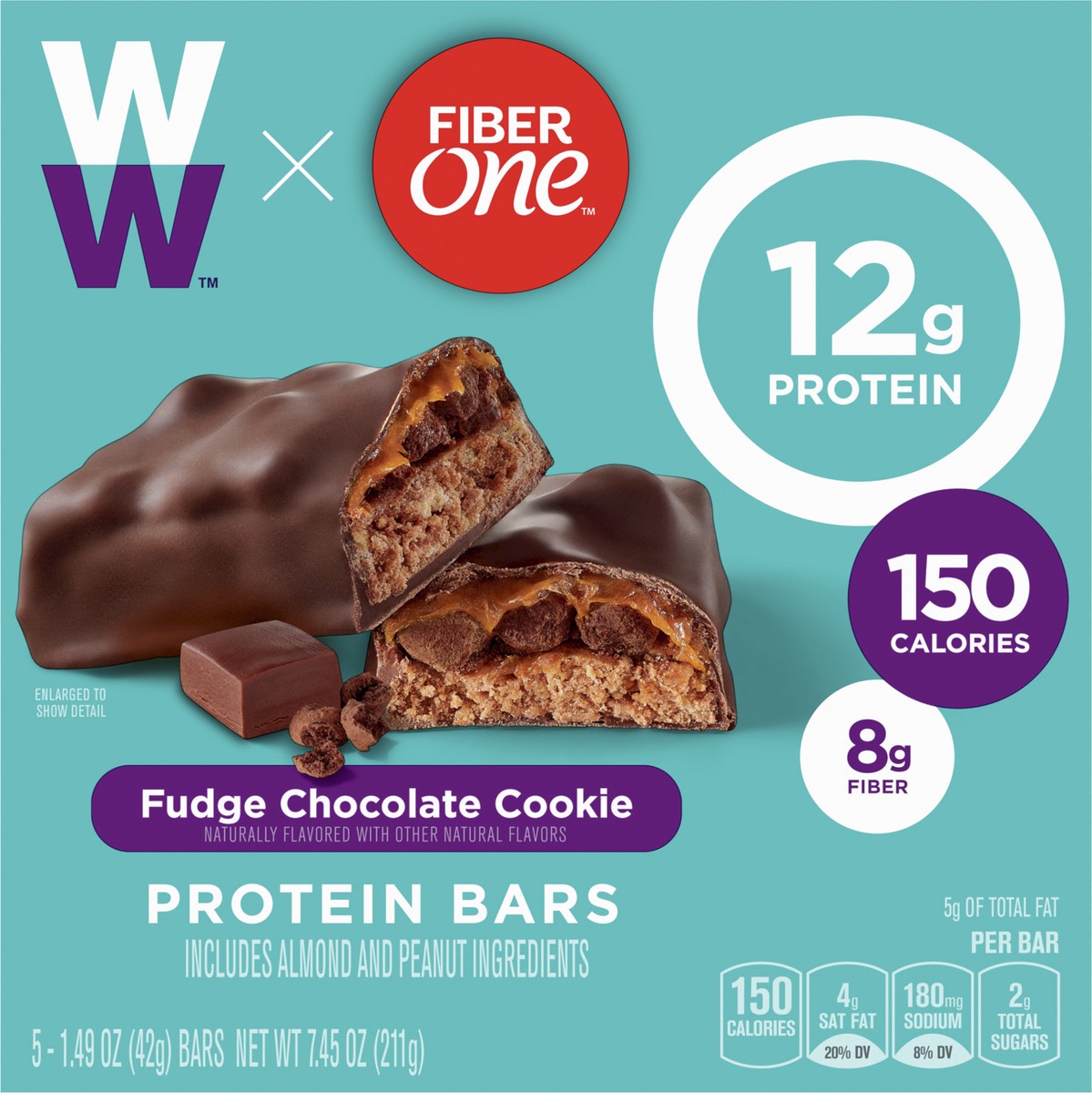 slide 2 of 9, Fiber One Weight Watchers Fudge Chocolate Cookie Protein Bars, 5 ct; 7.45 oz