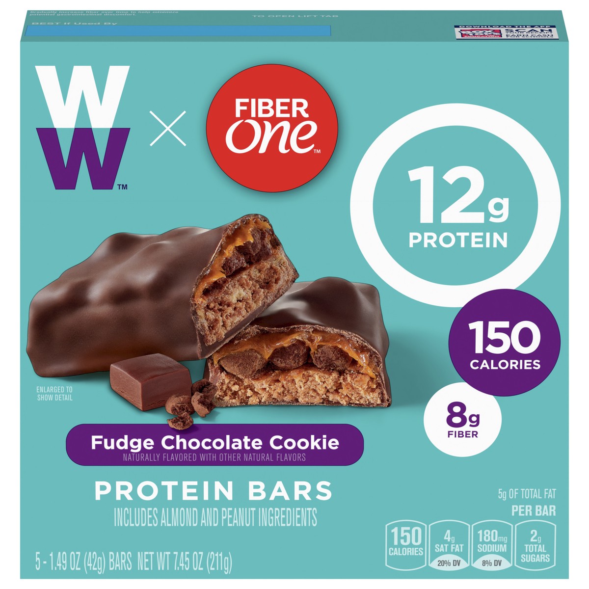 slide 1 of 9, Fiber One Weight Watchers Fudge Chocolate Cookie Protein Bars, 5 ct; 7.45 oz