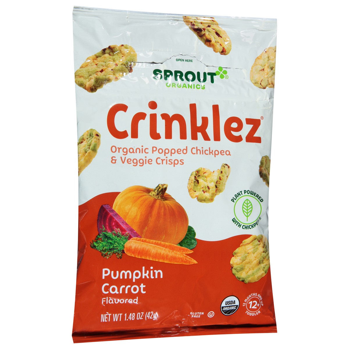 slide 2 of 9, Sprout Organics Crinklez Popped Organic Pumpkin Carrot Flavored Chickpea & Veggie Crisps 1.48 oz, 1.48 oz