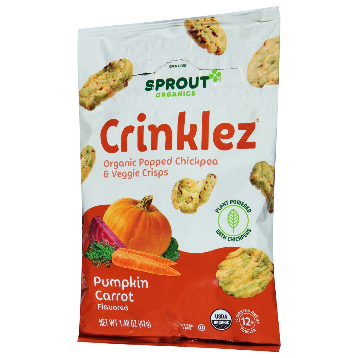 slide 3 of 9, Sprout Organics Crinklez Popped Organic Pumpkin Carrot Flavored Chickpea & Veggie Crisps 1.48 oz, 1.48 oz