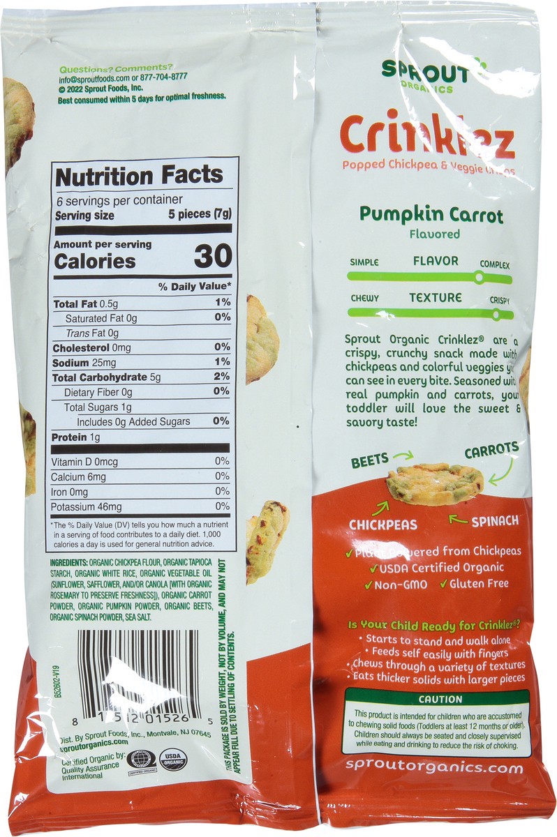 slide 5 of 9, Sprout Organics Crinklez Popped Organic Pumpkin Carrot Flavored Chickpea & Veggie Crisps 1.48 oz, 1.48 oz