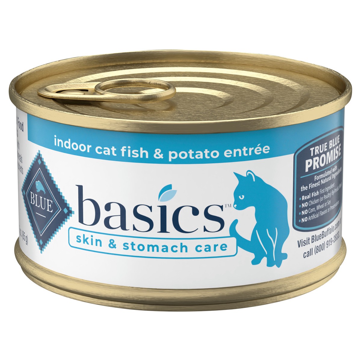 slide 1 of 11, Blue Buffalo Basics Skin & Stomach Care, Grain Free Natural Adult Pate Wet Cat Food, Indoor Fish 3-oz Can, 3 oz