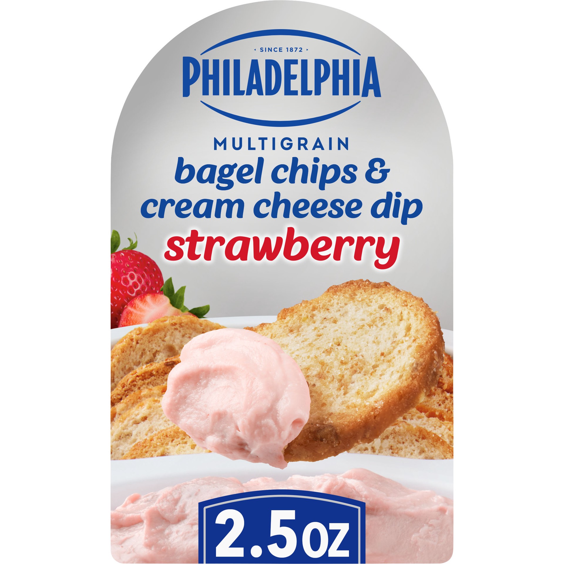 slide 1 of 9, Philadelphia Multigrain Bagel Chips & Strawberry Cream Cheese Dip, 2.5 oz Tray, 2.5 oz